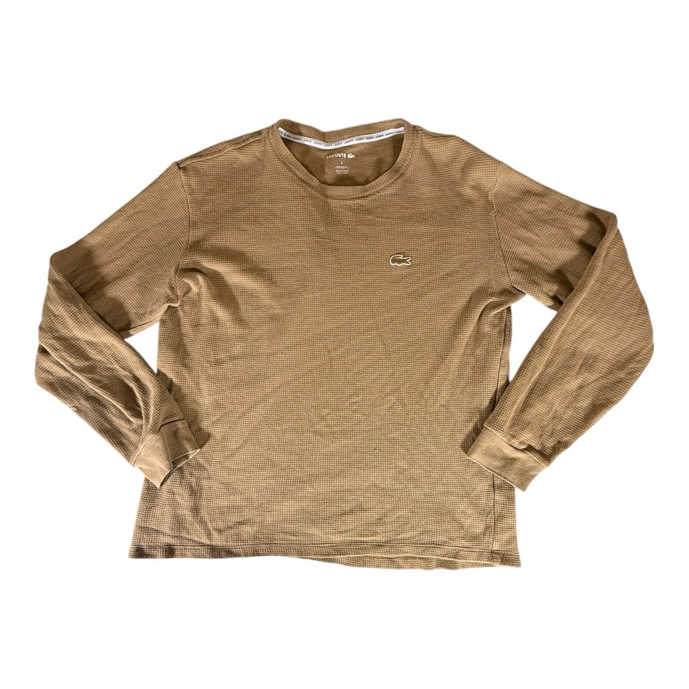 Lacoste Shirt Adult Medium‎ Brown Waffle Knit Long Sleeve Pullover Womens
